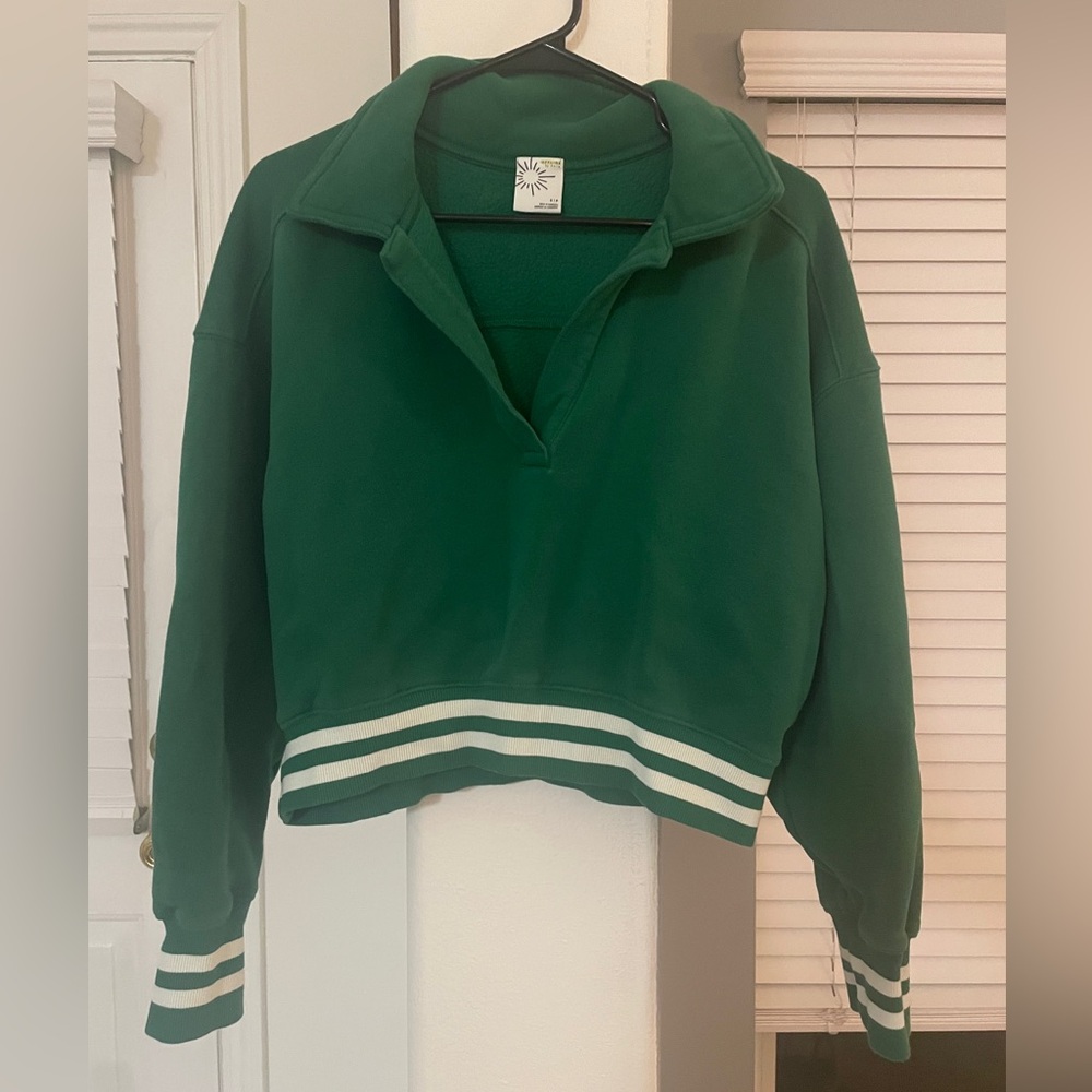 OFFLINE By Aerie Cloud Fleece Polo Sweatshirt cropped varsity